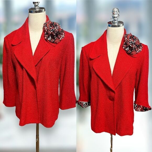 NWT St. John Venetian Red $1250 Tweed Boucle Wool Blend Jacket Blazer Size 10 - Picture 11 of 16
